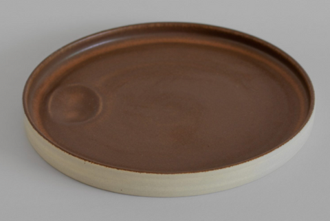 piatto piano ceramica marrone/crema